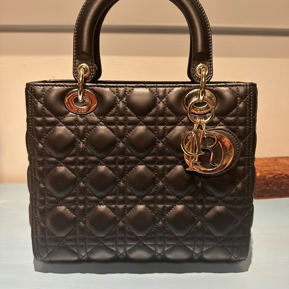 Lady Dior Medium Black Quilted Handbag